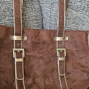 Womans Bath & Bodyworks Brown Suede, with Gold Accent Handbag.